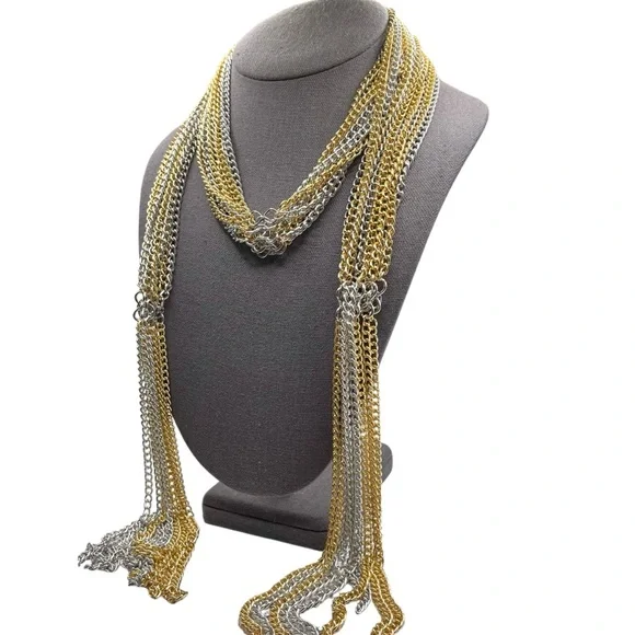 ❤️ Silver x Gold Chain Mail Scarf Necklace - Picture 3 of 6